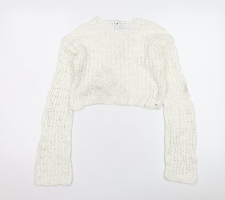 ASOS Design Women's White Open-Knit Pullover Jumper S