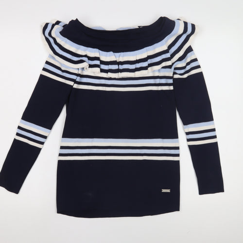 Jovonna London Women's Blue Striped Pullover Jumper, M