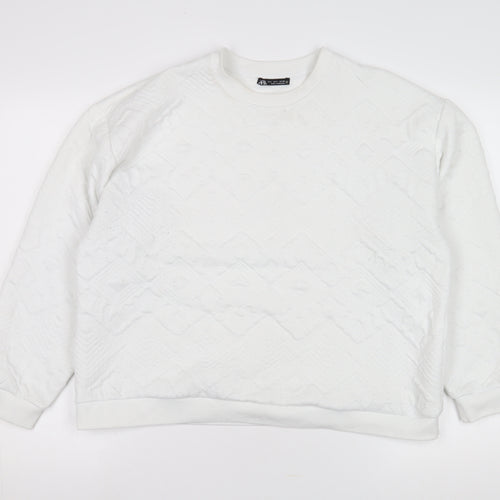 Women’s White L Pullover Sweatshirt, Geometric Pattern