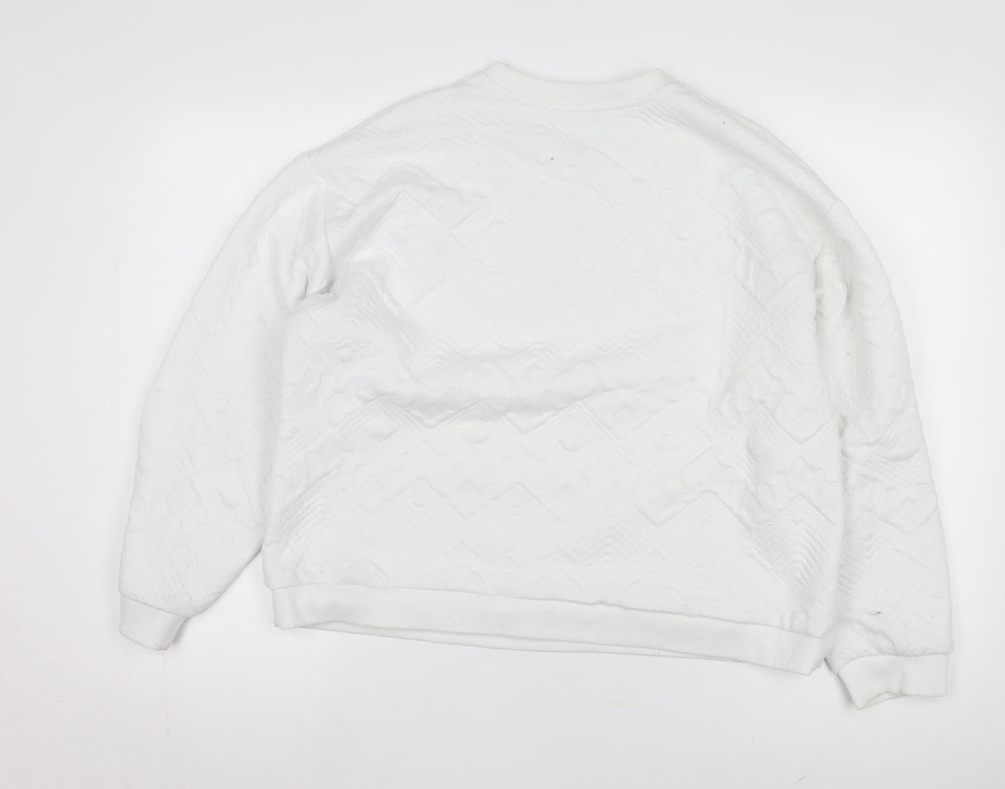 Women’s White L Pullover Sweatshirt, Geometric Pattern