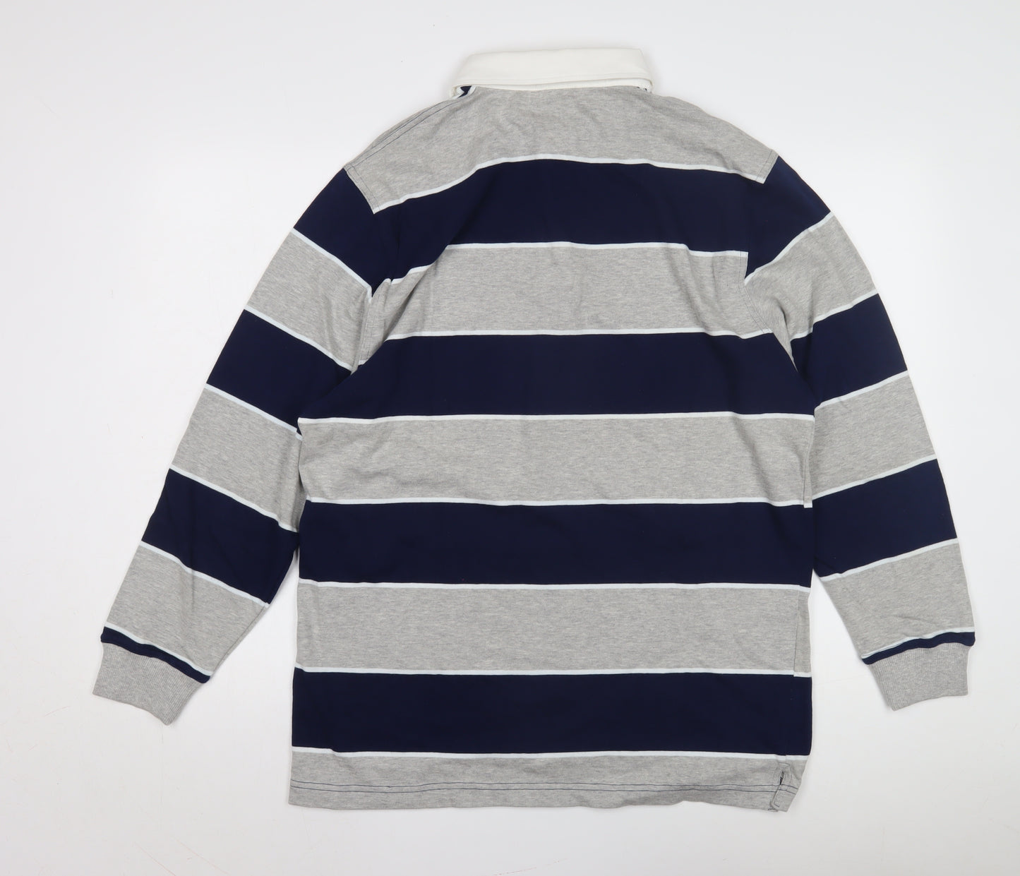 All Nations Men's Blue Striped Polo Shirt, Medium, Long Sleeve