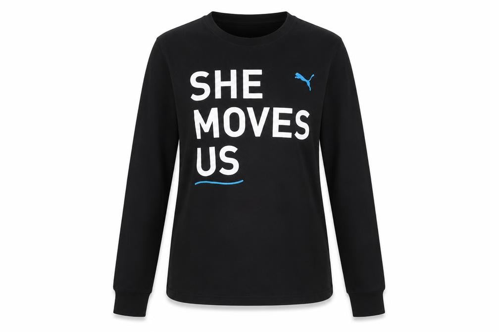 Front view of Puma Women's Black Long Sleeve Crew Neck T-Shirt