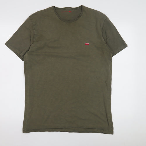 Levi Strauss Men's Green Crew Neck T-Shirt, Logo, Regular Fit
