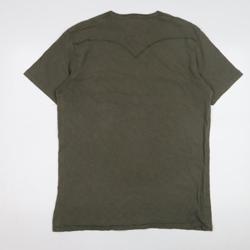 Levi Strauss Men's Green Crew Neck T-Shirt, Logo, Regular Fit