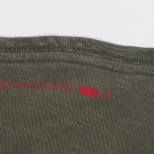 Levi Strauss Men's Green Crew Neck T-Shirt, Logo, Regular Fit