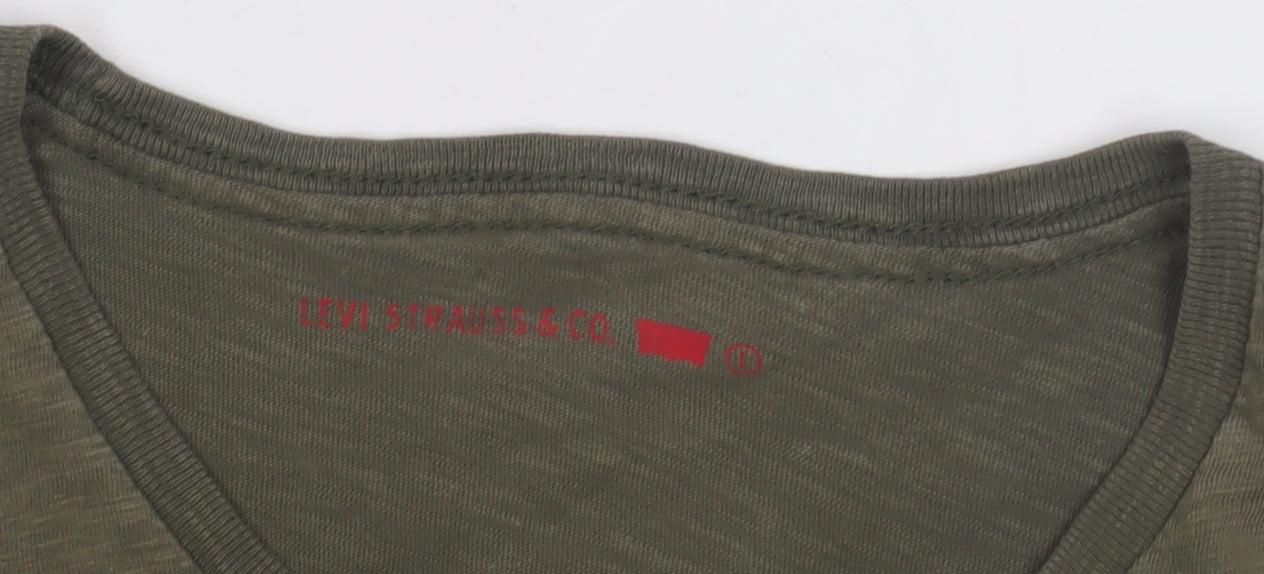 Levi Strauss Men's Green Crew Neck T-Shirt, Logo, Regular Fit
