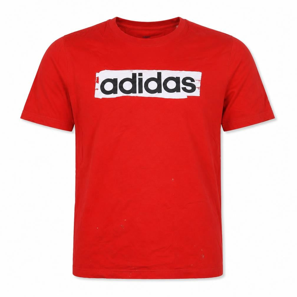 Front view of Adidas Men's Red Logo T-Shirt, L, Crew Neck