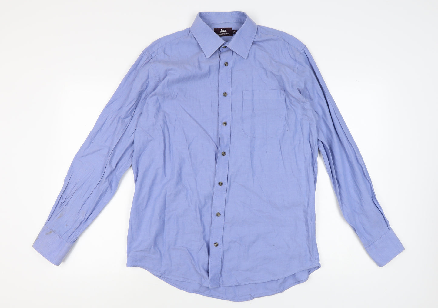 Marks and Spencer Men's Blue Long Sleeve Shirt 16.5