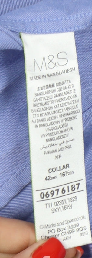 Marks and Spencer Men's Blue Long Sleeve Shirt 16.5