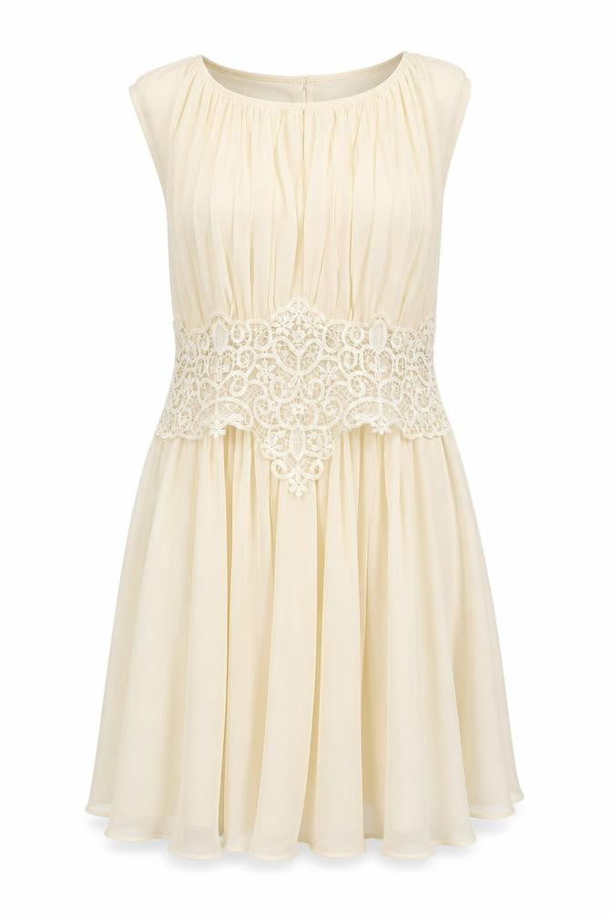 Front view of River Island Women's Ivory Lace Accent Dress, size 16