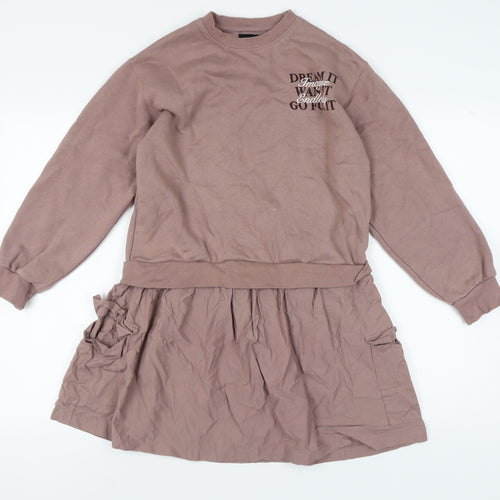 Zara Girls Brown Long Sleeve Casual Dress 11-12 Years
