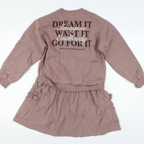 Zara Girls Brown Long Sleeve Casual Dress 11-12 Years