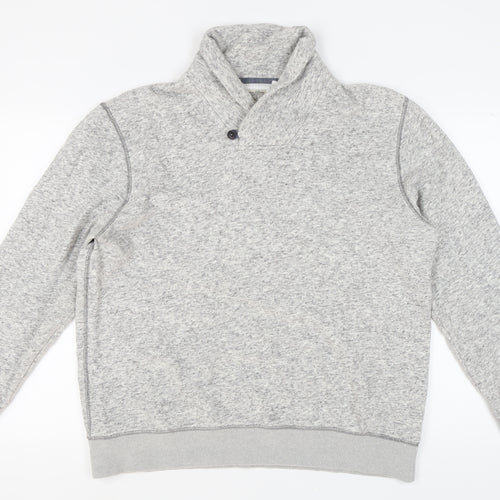 Next Men's Grey XL Pullover Sweatshirt, Button Accent
