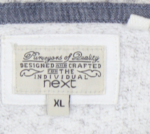 Next Men's Grey XL Pullover Sweatshirt, Button Accent