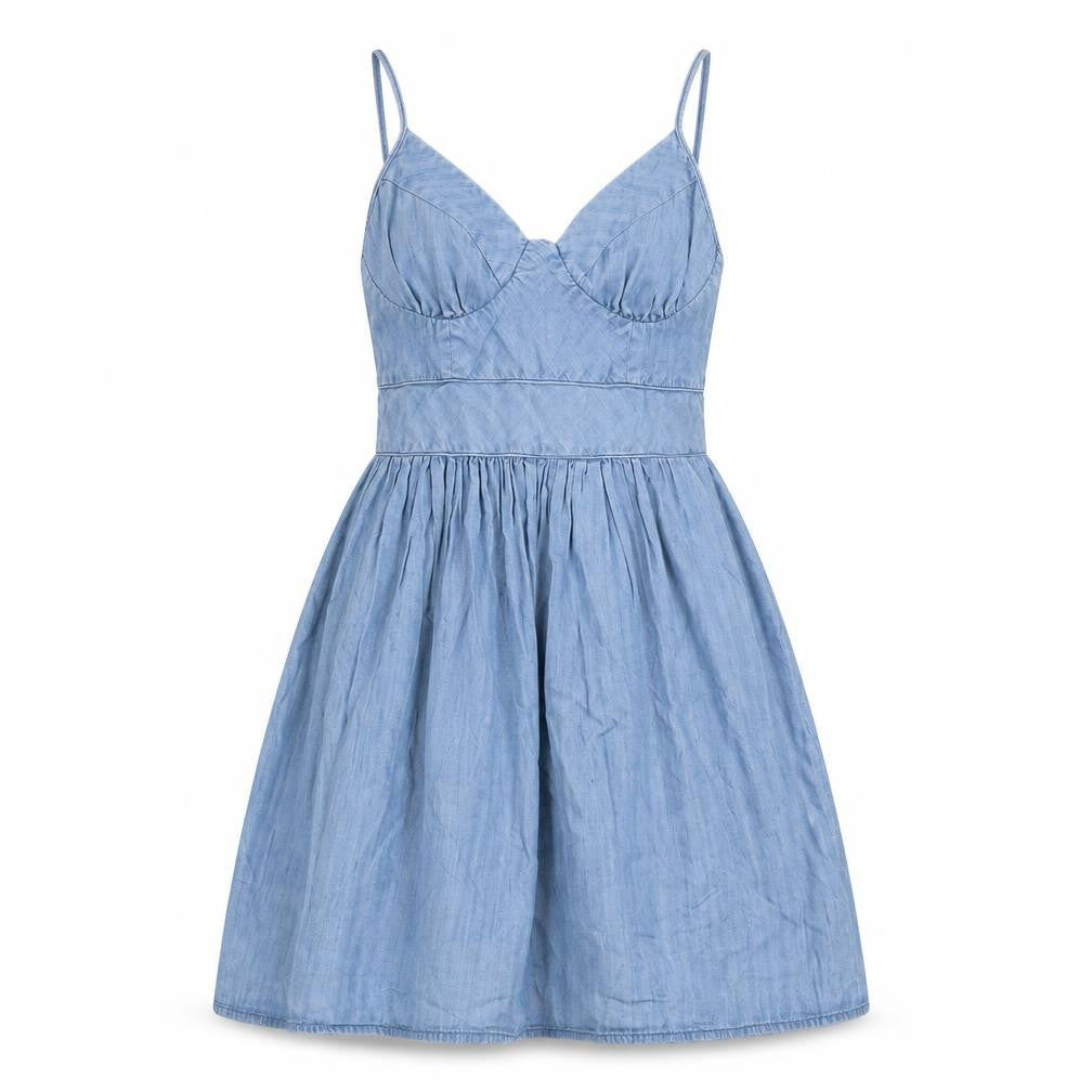 Front view of LOOK Blue Women's, size 8, Chambray Slip Dress