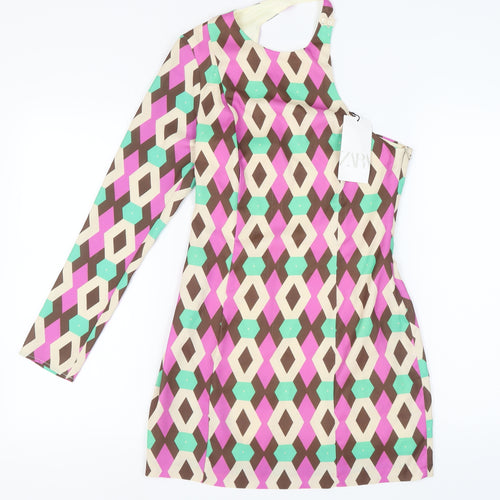 Zara Women's Multicoloured Geometric Mini Shift Dress