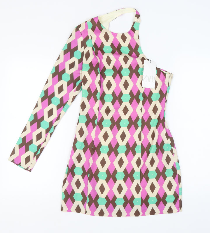 Zara Women's Multicoloured Geometric Mini Shift Dress