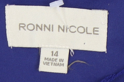 Ronni Nicole Women's Blue Beaded V-Neck Dress Size 14