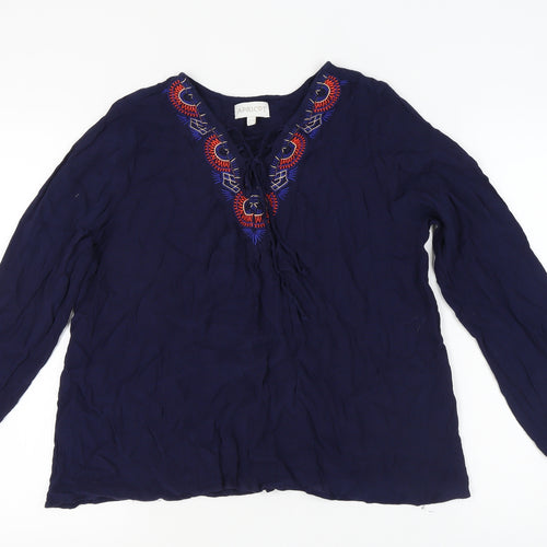 Apricot Women's Blue Embroidered Tunic Blouse Size 10