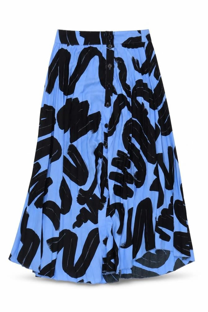 Front view of ASOS Women's Blue Geometric Pleated Skirt, size 8