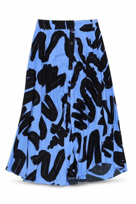 Front view of ASOS Women's Blue Geometric Pleated Skirt, size 8