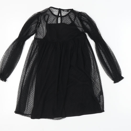 Next Girls Black Polka Dot Dress 8 Years Puff Sleeve Polyester