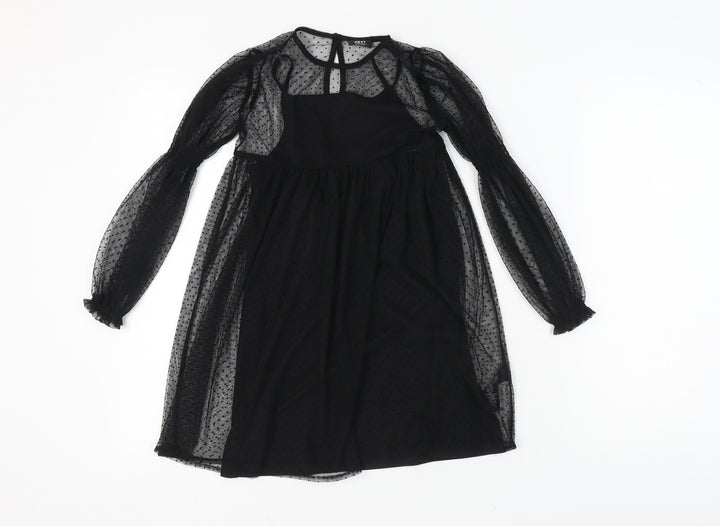 Next Girls Black Polka Dot Dress 8 Years Puff Sleeve Polyester