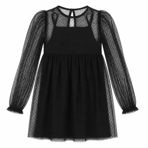 Next Girls Black Polka Dot Dress 8 Years Puff Sleeve Polyester