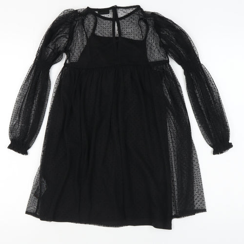 Next Girls Black Polka Dot Dress 8 Years Puff Sleeve Polyester