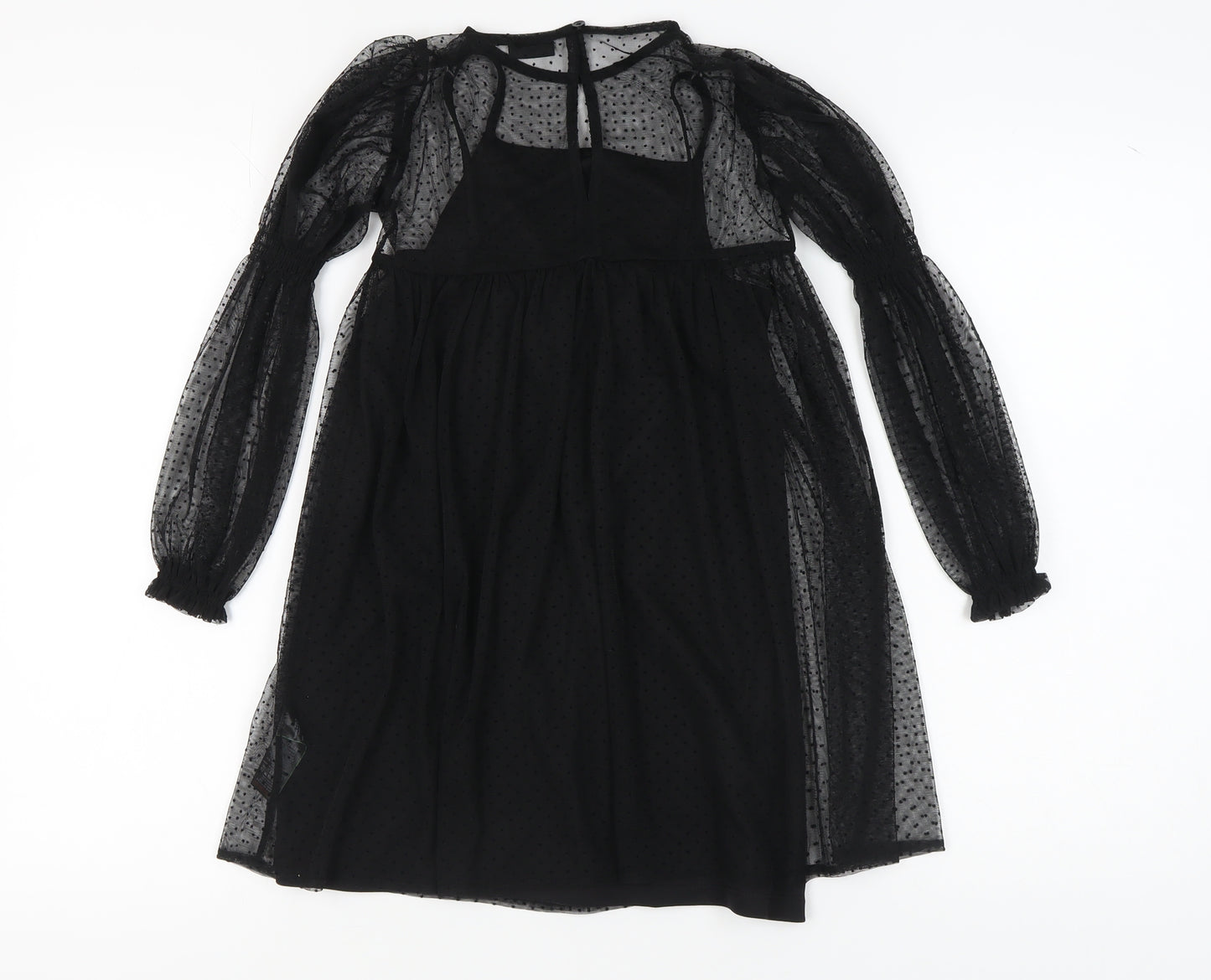 Next Girls Black Polka Dot Dress 8 Years Puff Sleeve Polyester
