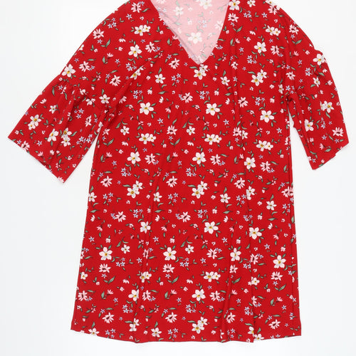 Mango Women's Red Floral Bell Sleeve Dress Size 12