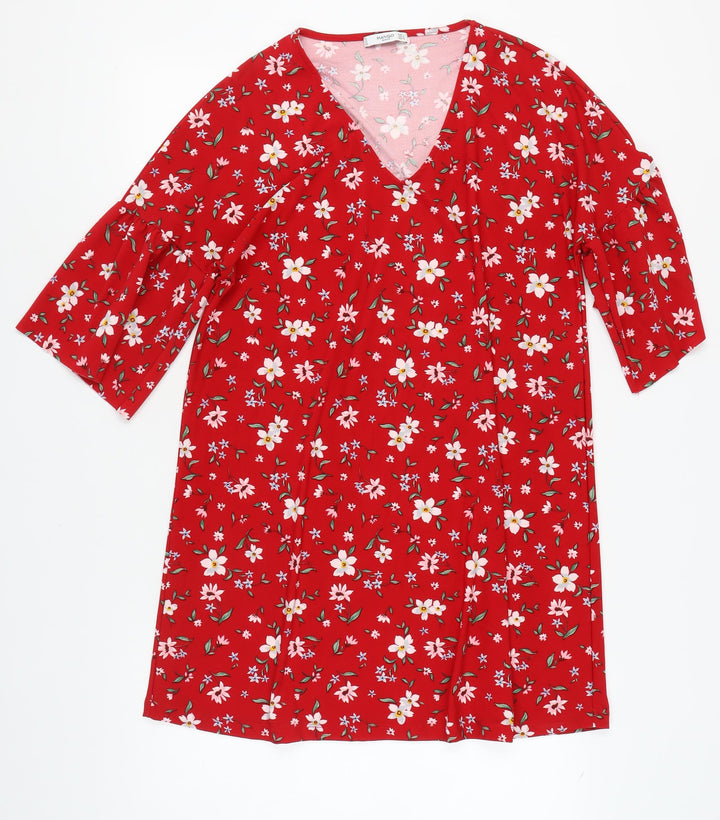 Mango Women's Red Floral Bell Sleeve Dress Size 12