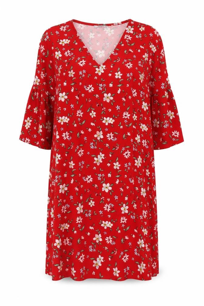 Mango Women's Red Floral Bell Sleeve Dress Size 12