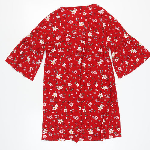 Mango Women's Red Floral Bell Sleeve Dress Size 12