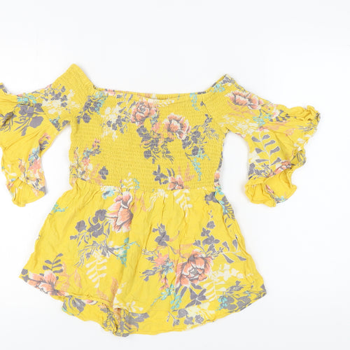 River Island Girls Yellow Floral Off Shoulder Top - Size 11