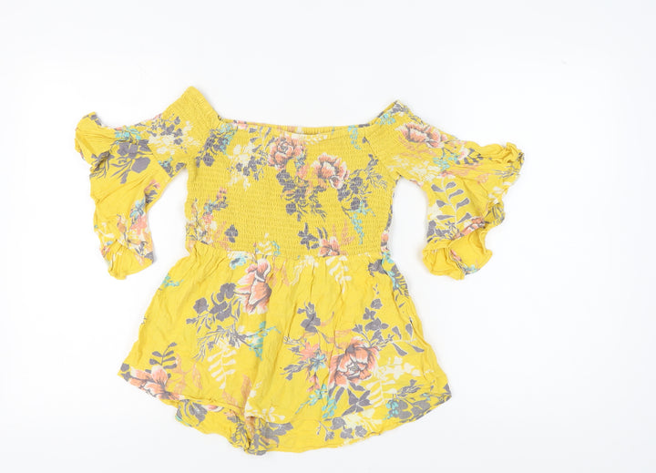 River Island Girls Yellow Floral Off Shoulder Top - Size 11