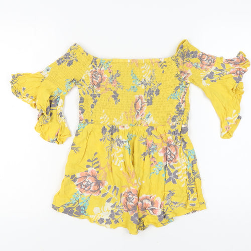 River Island Girls Yellow Floral Off Shoulder Top - Size 11