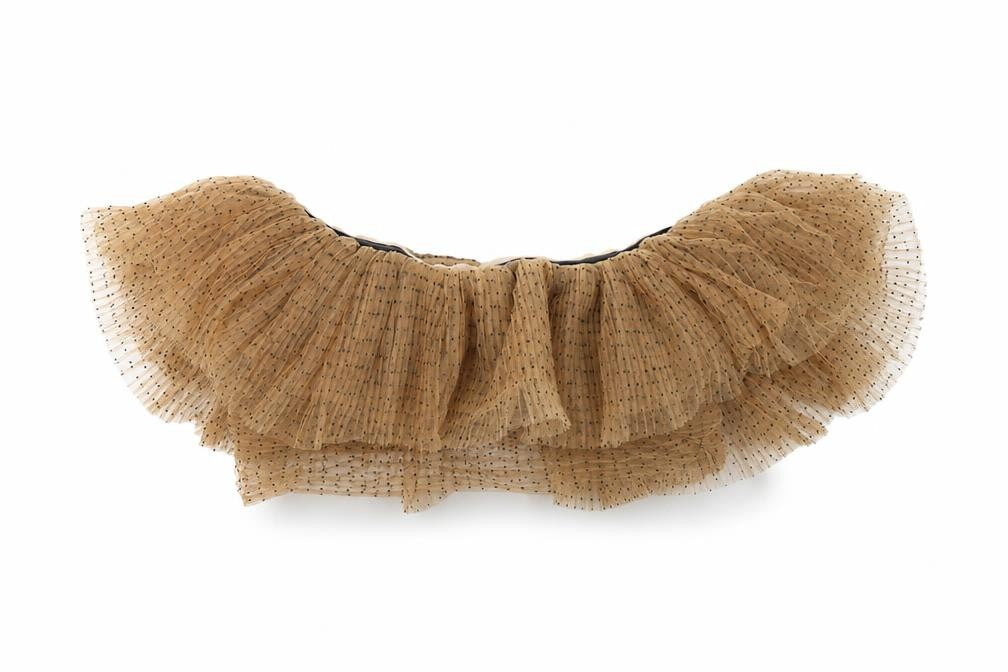 Front view of Zara Women's Beige Crop Top S Polka Dot Ruffle
