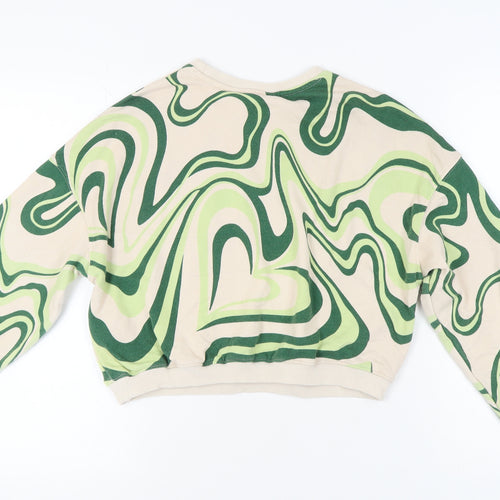 H&M Girls' Beige Green Abstract Pullover Sweatshirt 12-13Y