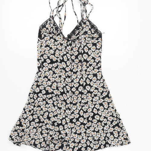 Topshop Women's Black Floral Playsuit Size 10