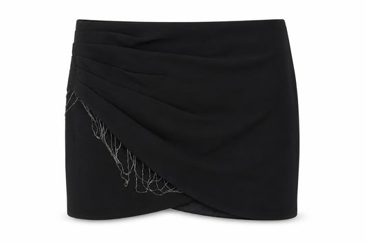 Front view of bebe Women's Black Short Skirt -, size 6, Elegant & Versatile