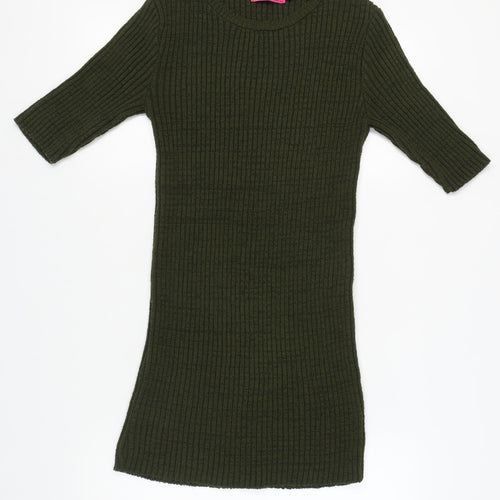 Boohoo Women's Green Knit Dress - Half Sleeve S