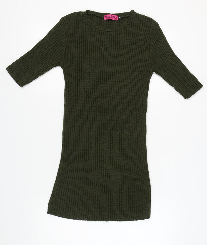 Boohoo Women's Green Knit Dress - Half Sleeve S