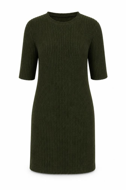 Front view of Boohoo Women's Green Knit Dress - Half Sleeve S