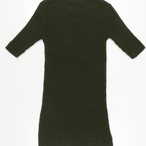 Boohoo Women's Green Knit Dress - Half Sleeve S
