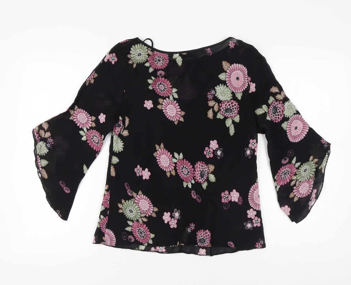 BHS Women's Floral Tunic Blouse, Black, Size 16