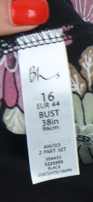 BHS Women's Floral Tunic Blouse, Black, Size 16