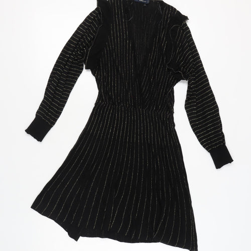 Zara Women's Black Striped Knit Dress S