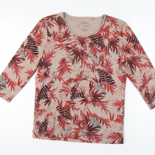 TIGI Women Beige Floral T-Shirt Size 10