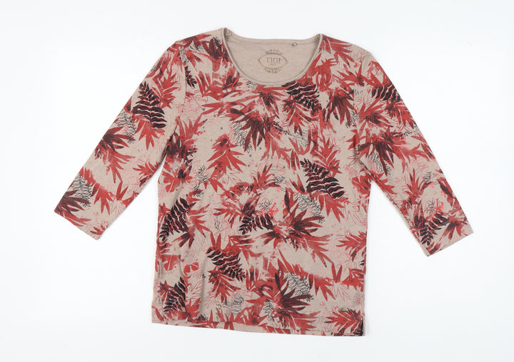 TIGI Women Beige Floral T-Shirt Size 10